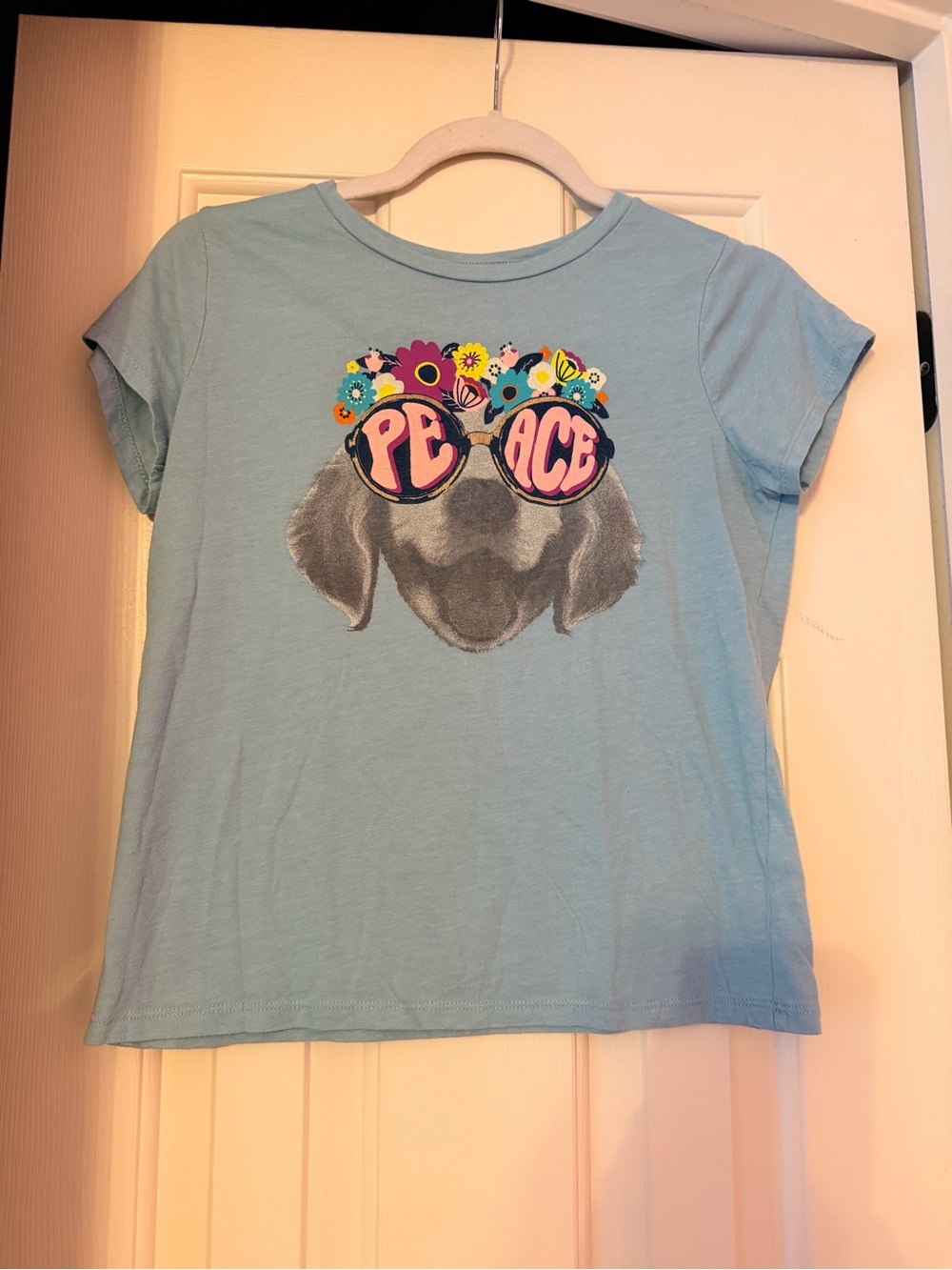 Girls Old Navy Light Blue Graphic Dog 'Peace' Tee